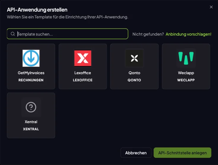 API-Anwendungen – Originalansicht aus runprise, Beispieldaten
